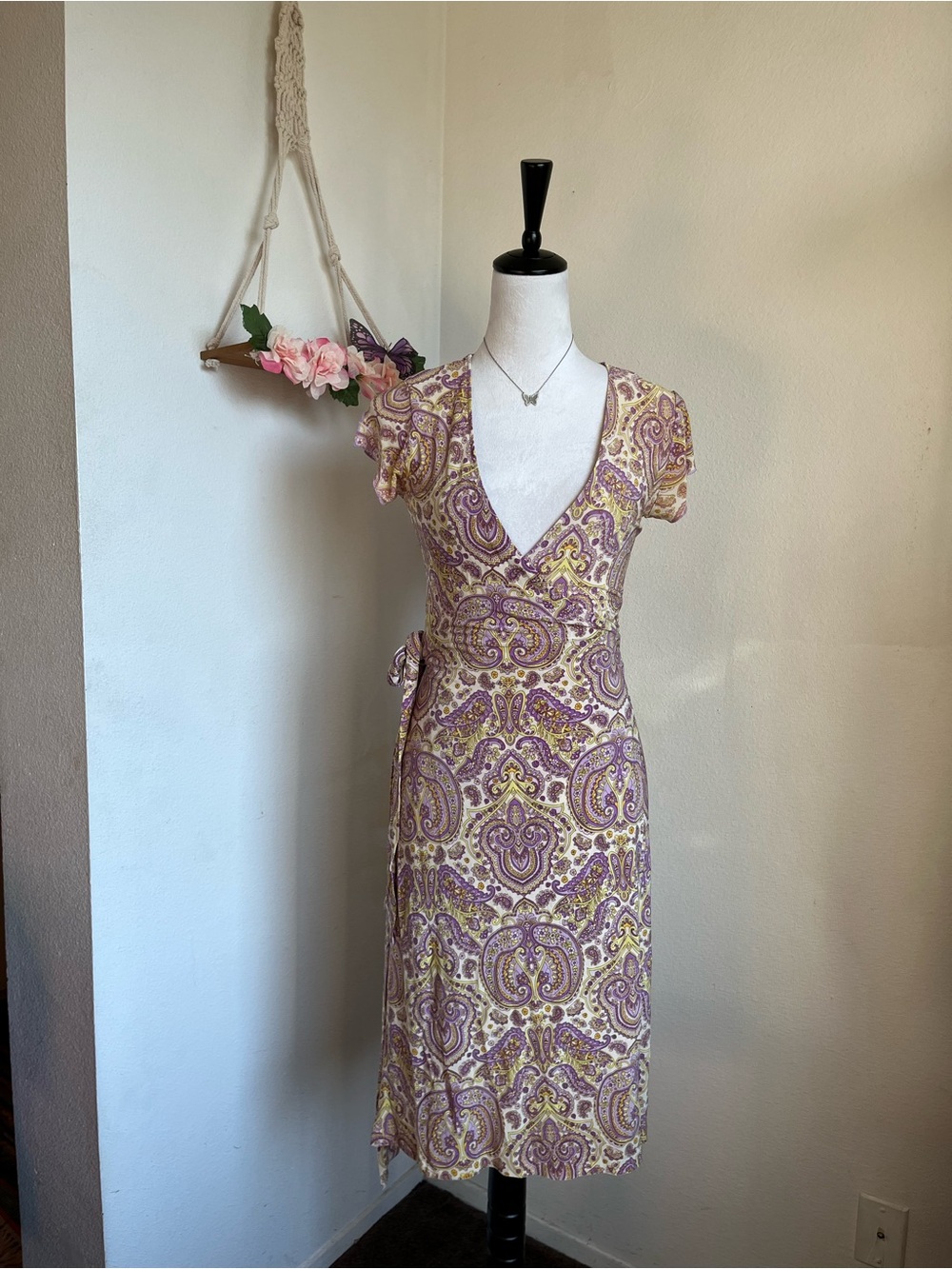 Banana Republic Yellow & Purple Paisley Wrap Dress size XS